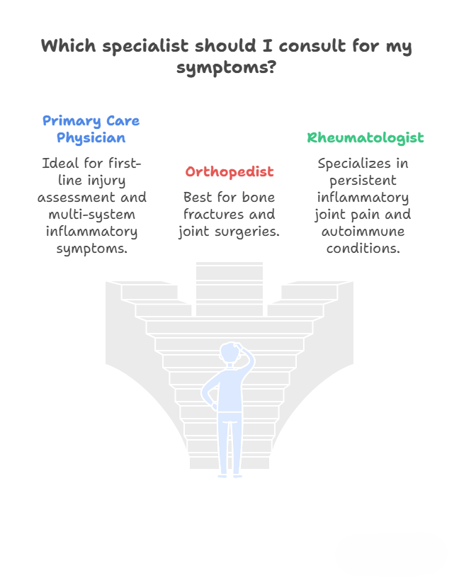 An image explaining the difference between different medical doctors according to their specialties.